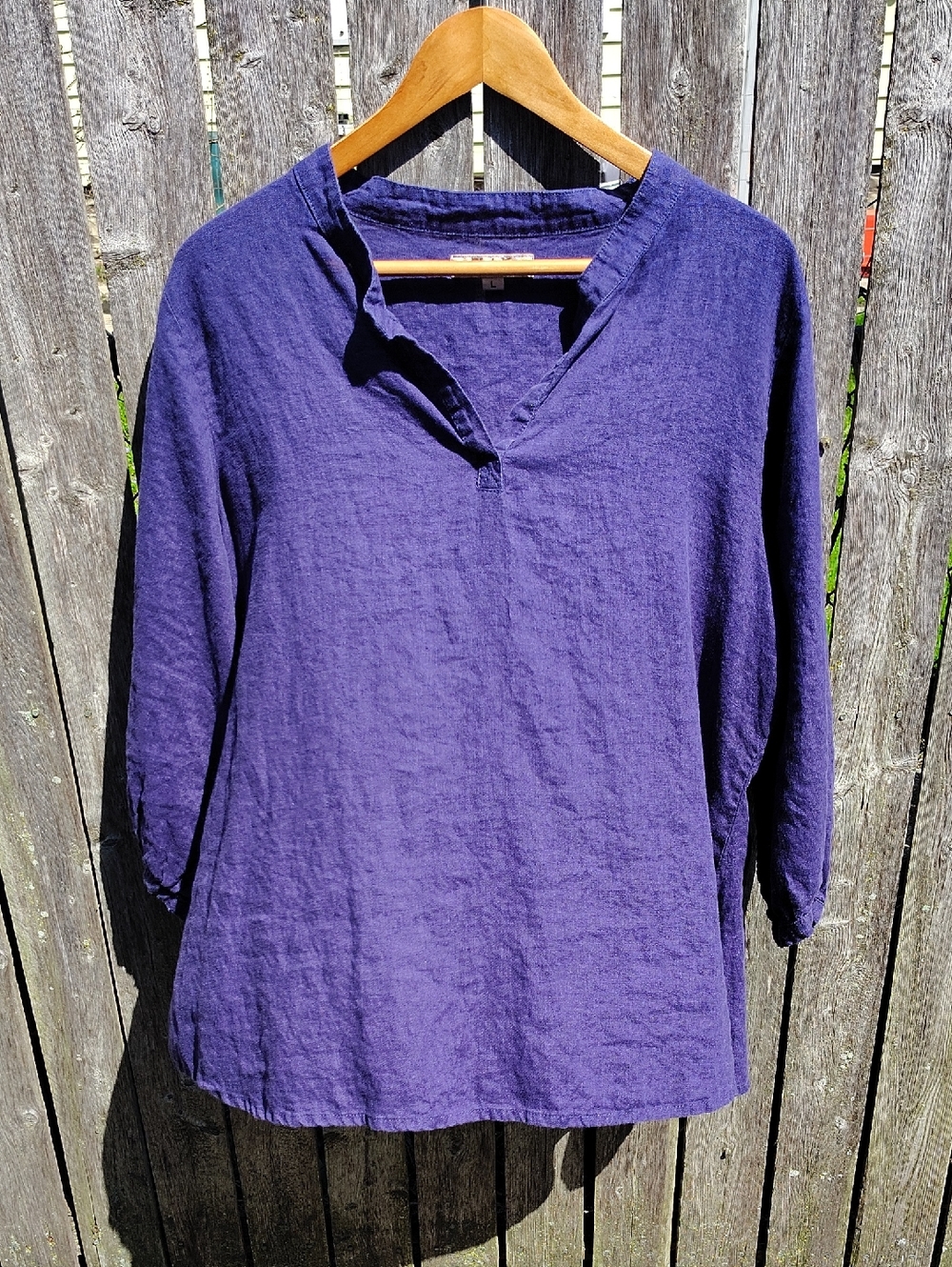 Flax Purple V-Neck Long Sleeve Linen Top